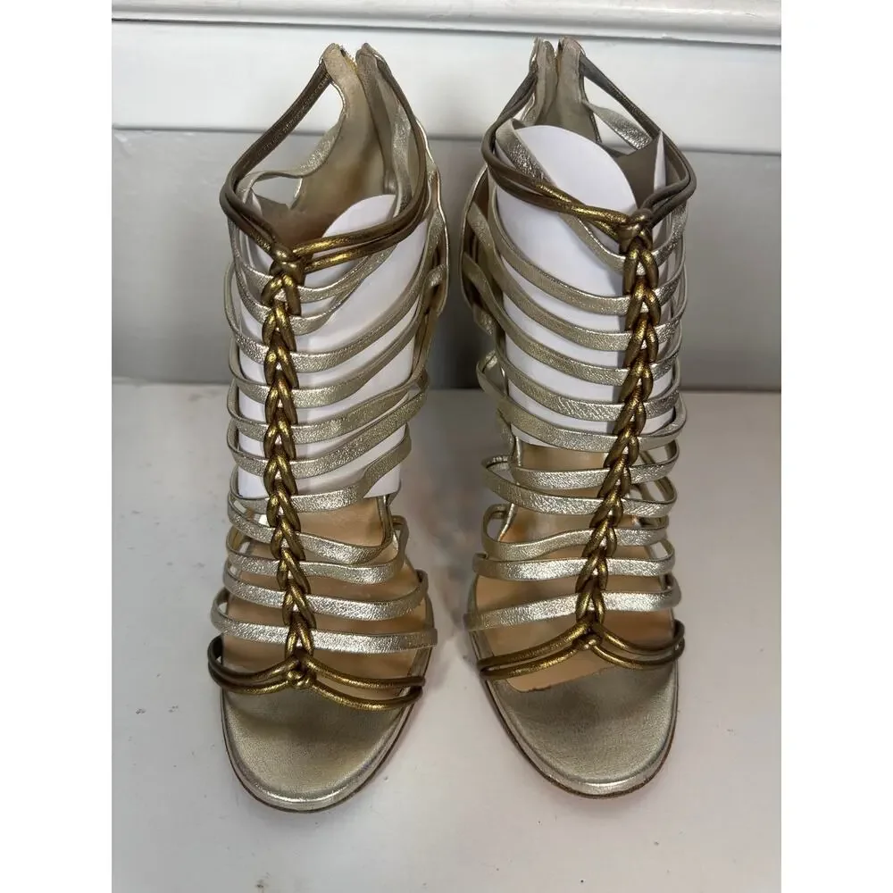Christian Louboutin Nappa Silk Milla 100 Sandals Heels + Dust Bag Gold Gladiator